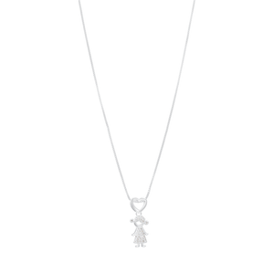 Colar Menina com Coração e Zircônias em Prata 925 - PL21693
