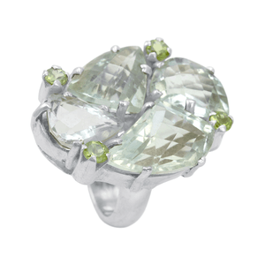 Anel Cristais com Green Gold em Prata 925 - PL23130