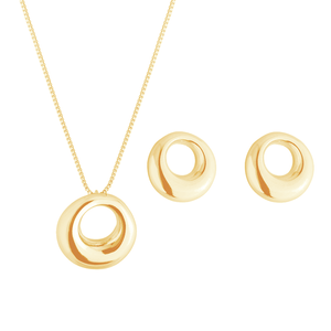 Conj Redondo Liso em Banho de Ouro 18K - PL22173
