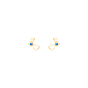 Brinco 3 Corações Zircônia Azul em Banho de Ouro 18K - PL23808