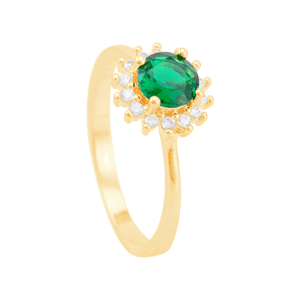 Anel Redondo Zircônia Verde em Banho de Ouro 18K - PL23739