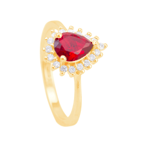 Anel Gota Zircônia Vermelho em Banho de Ouro 18K - PL23751