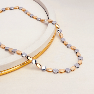 Colar Gomos Bicolor em Banho de Ródio e Ouro 18K - PL23983