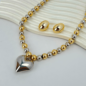 Conjunto Coração e Bolas Bicolor em Ródio e Banho de Ouro 18K - PL24037