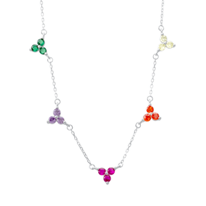 Colar Flor de Zircônia Multicor em Prata 925 - PL24027