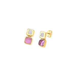 Brinco Quadrado Ametista em Banho Ouro 18K - PL24104