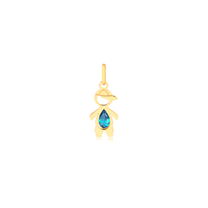 Pingente Menino com Zircônia Azul em Ouro 18K - AU14365