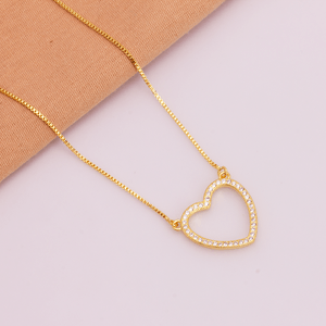 Colar Coração com Zircônias em Banho de Ouro 18K - PL24179