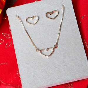 Conjunto Coração Vazado em Banho de Ouro 18K - PL24232