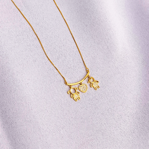 Colar Canga Menino e Menina com Coração em Banho de Ouro 18K - PL24226