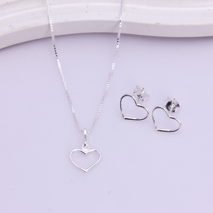 Conjunto Coração Liso Vazado em Prata 925 - PL23874