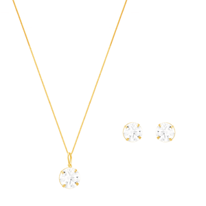 Conjunto Ponto de Luz 8MM em Banho de Ouro 18K - PL24311