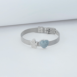 Pulseira Relógio Anjo e Coração Cravejados em Ródio - PL24338