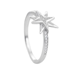 Anel Estrela Cravejada e Aro com Zircônia em Prata 925 - PL23942