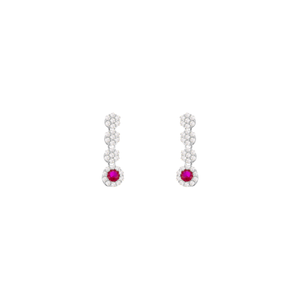 Brinco Redondo Zircônia Rosa com 3 Pavês em Prata 925 - PL24188