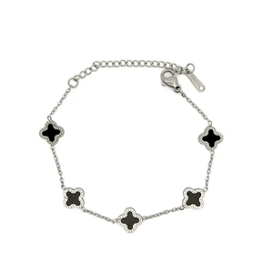Pulseira 5 Trevos Negros em Aço Inoxidável - PL24268
