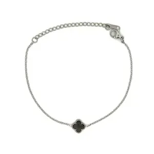 Pulseira Trevo Negro em Aço Inoxidável - PL24269