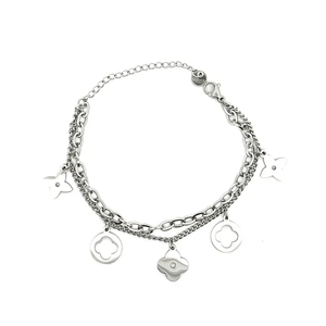 Pulseira Trevo e Flor Vazados em Aço Inoxidável - PL24272