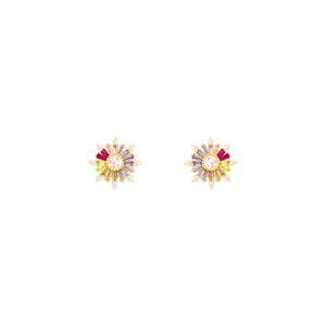 Brinco Flor com Zircônia Multicor em Banho de Ouro 18K - PL23843
