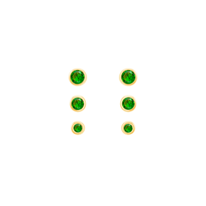 Trio Brincos Zircônia Verde em Banho de Ouro 18K - PL23812